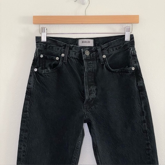 Agolde Jamie High Rise Classic Slim Fit Rigid Denim Jean Rematch Washed Black 24 - Picture 3 of 11